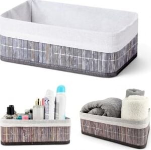 Bambu Çok Amaçlı Saklama Kutusu Düzenleyici Orta Boy Organizer, Dekoratif Bambu Düzenleyici Gri (29X19X10CM)