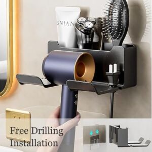 Saç Kurutma Makinesi Askısı, 2'li Set Premium Duvara Monte Stand, Saç Kurutma Makinesi ve Şekillendirici Aletler Için, Kaymaz ve Çizilmeyen Yüzey, Banyo ve Kuaför Salonları Için Pratik Çözüm