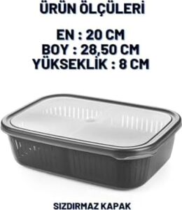 2 Adet 4 Bölmeli Süzgeçli Sızdırmaz Saklama Kabı- Zeytinlik Turşuluk Organizer 3,2 Litre