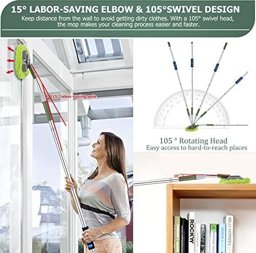 15° Işten Tasarruflu Dirsek Uzatma Direkli Duvar Temizleyici, Uzun Saplı Duvar Paspası, Süpürgelik Temizleyici Aleti, Mikrofiber Toz Temizleyici, Duvar, Zemin, Tavan, Pencere Için Temizleme Fırçası