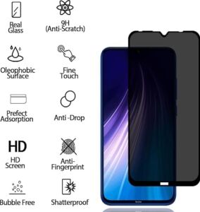 Xiaomi Redmi Note 8 Privacy (Hayalet) Ekran Koruyucu – 2 Adet - 9h Temperli Cam, Yan Görünme Engelleyici, Tam Kaplama