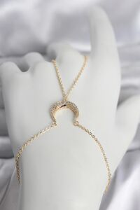 Pirinç Gold Renk Hilal Model Zirkon Taşlı Kadın Şahmeran