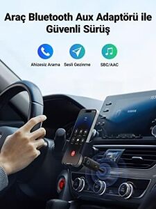 Bluetooth 5.0 Verici 3.5mm ve Dahili Mic Araç Mikrofon Bluetooth Adaptörü ile 2'si 1 Arada Alıcı Siyah