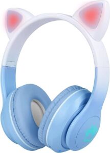 Stn-28 Pro Kedi Kulaklı Tasarımlı Rgb Işıklı Bluetooth Kulaklık Mavi