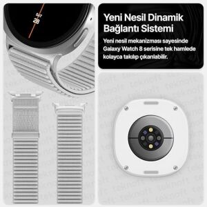Galaxy Watch 8 (40MM/44MM) ve Watch 8 Classic (46MM) ile Uyumlu Metal Bağlantılı, Hafif ve Yumuşak Kumaşlı Hasır Kordon (Gri)