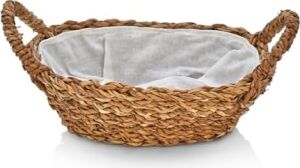 El Yapımı Doğal Hasır Kulplu Çok Amaçlı Dekoratif Oval Sepet, Hasır Kulplu Ekmek Sepeti (27X18X8 Cm)
