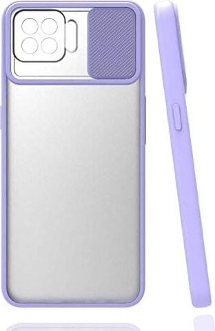 Oppo Reno 4 Lite ile Uyumlu Kılıf Slayt Sürgülü Arkası Buzlu Lensi Kapak - Lila
