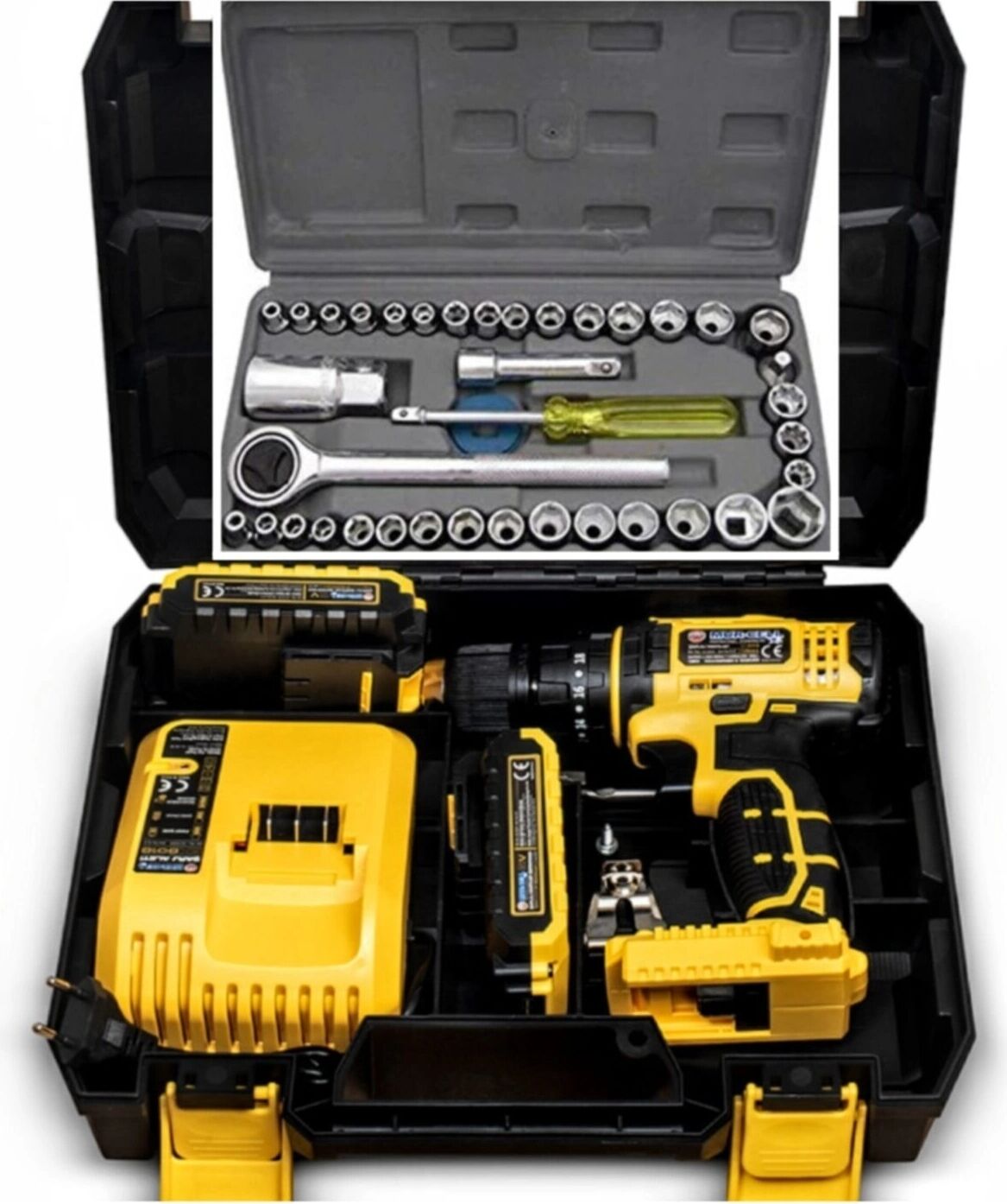 Darbeli Kablosuz Matkap 24 Volt 21 Watt Anahtarsız Mandren 2 Akü 40 Parça Setli - Yok Yan Sap