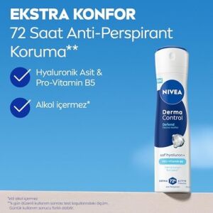 Kadın Sprey Deodorant Derma Control Defend 150 Ml, Tahrişe Karşı Koruma,72 Saat Anti Perspirant Koruma,alkolsüz,çiçeksi Koku,hyaluronik Asit, Pro Vitamin B5