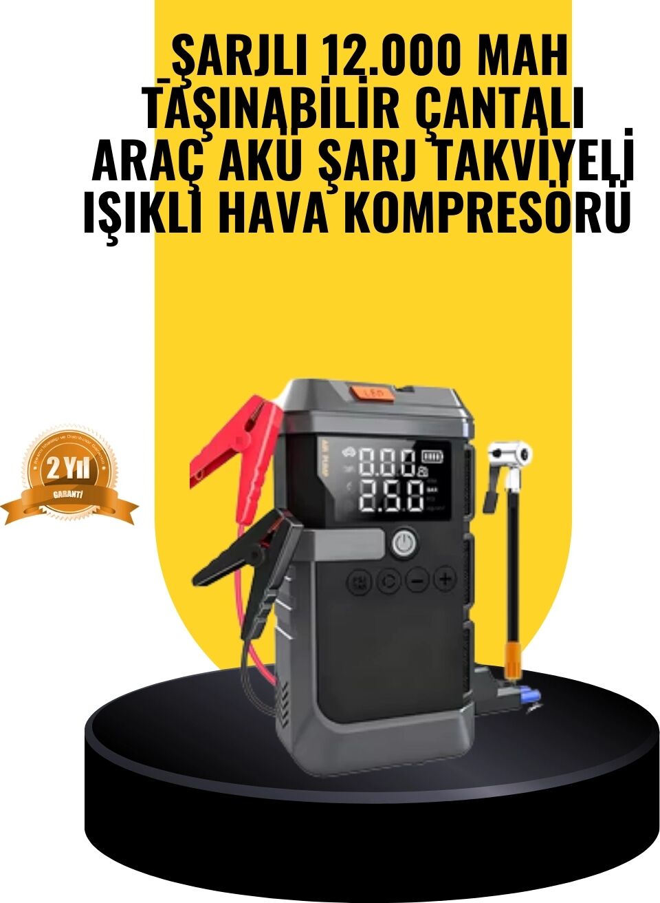 Işıklı Hava Kompresörlü Taşınabilir Akü Takviye Ünitesi