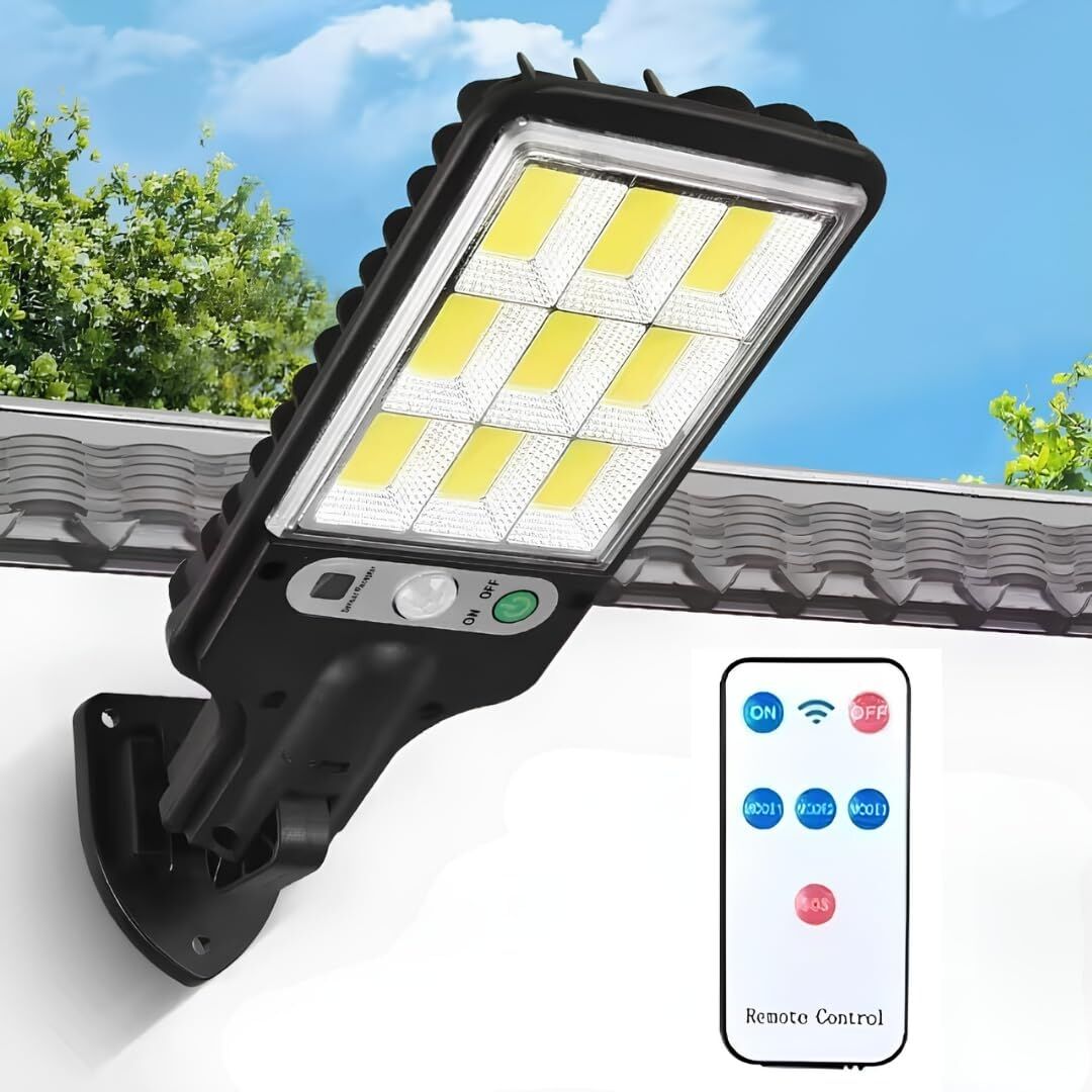 Jouis Solar Güneş Enerjili Sokak Lambası 72 LED - IP65 Su Geçirmez Uzaktan Kumandalı ve Hareket Sensörlü Cob LED Dış Mekan Duvar Aydınlatması, Bahçe, Otopark ve Avlu Projektörü