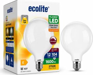 G125 Büyük Boy LED Ampul 12W (104W Eşdeğer) E27 Duy Dimmer Uyumlu 1600 Lümen 2700K Sarı Işık Dekoratif Soft Globe Ampul 178X125 mm