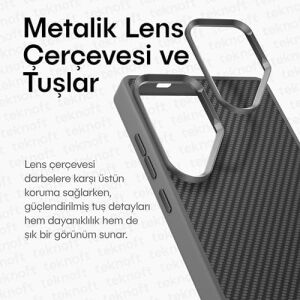Galaxy S25 Ultra Için Karbon Serisi Ultra Güçlü Metal Tuşlu ve Lens Çerçeveli Darbe Emici Karbon Fiber Görünümlü Silikon Kılıf (Gri, Galaxy S25 Ultra)