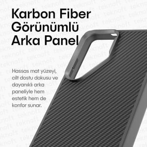Galaxy S25 Ultra Için Karbon Serisi Ultra Güçlü Metal Tuşlu ve Lens Çerçeveli Darbe Emici Karbon Fiber Görünümlü Silikon Kılıf (Gri, Galaxy S25 Ultra)