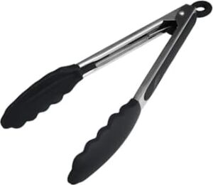 Silikon Uçlu Metal Maşa, 23 Cm, Siyah, Bpa Free, Yanmaz Yapışmaz Kaplama, Ergonomik Tasarım, Mutfak ve Mangal Için