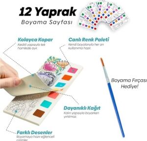 Renk Paletli Sulu Boya Etkinlik Seti, Kendin Yap (Dıy) Kitap Ayracı, Çocuklar ve Yetişkinler Için 3 Adet Yeni Nesil Sulu Boya Defteri ve 3 Adet Sulu Boya Fırçası Dahil(Sihirli Bahçe-Masal-Renk Ormanı)