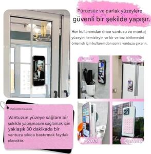 Vakumlu Silikon Telefon Tutucu, Telefon Vantuz, Telefon Ayna Tutucu, Duş, Tiktik Video Çekim Tutucu (Toz Pembe, Çift Taraflı Vakum)