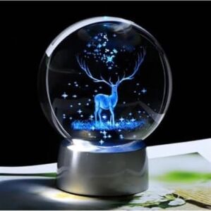 Işıklı Cam Gece Lambası Küre Kristal Renk Değiştiren LED Işıklı Dekoratif Hediyelik (Geyik)