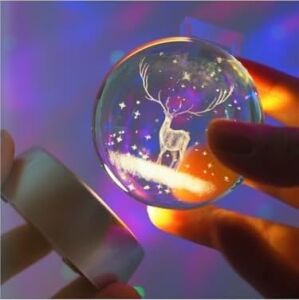 Işıklı Cam Gece Lambası Küre Kristal Renk Değiştiren LED Işıklı Dekoratif Hediyelik (Geyik)