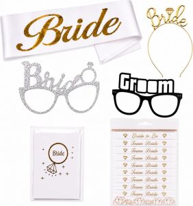 28 Parça Altın Beyaz Bekarlığa Veda Parti Aksesuar Seti (Bride To Be Seti)