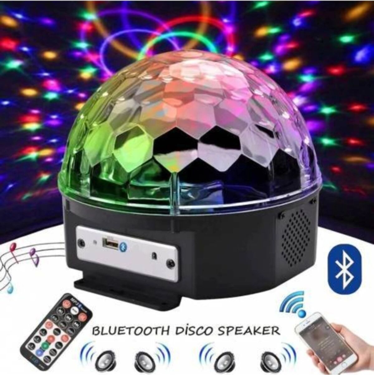 Bluetooth USB Mp3 Destekli Siyah LED Işıklı Hoparlör Disko Sahne Topu - Hobi & Eğlence