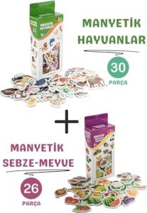 Manyetik Mıknatıslı 30 Parça Hayvanlar ve 26 Parça Sebze Meyveler Eğitici Set Magnet