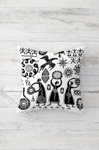 Etnik Bohemian Maya Desenli Gizli Fermuarlı Kırlent Kılıfı Koltuk Yastık Kılıfı TAKIM(4ADET), Beyaz-Siyah 45 x 45