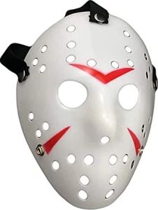 Beyaz Renk Kırmızı Çizgili Tam Yüz Hokey Jason Maskesi Hannibal Maskesi