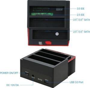 PX-2390 893U3 Offline Clone USB 3.0 Ide Sata HDD Docking Station, 2.5/3.5 Inç Harddisk Okuyucu, Sata Ide Disk Klonlama Istasyonu, Kart Okuyucu ve 2x USB 2.0 Hub Özellikli Harici HDD Dock