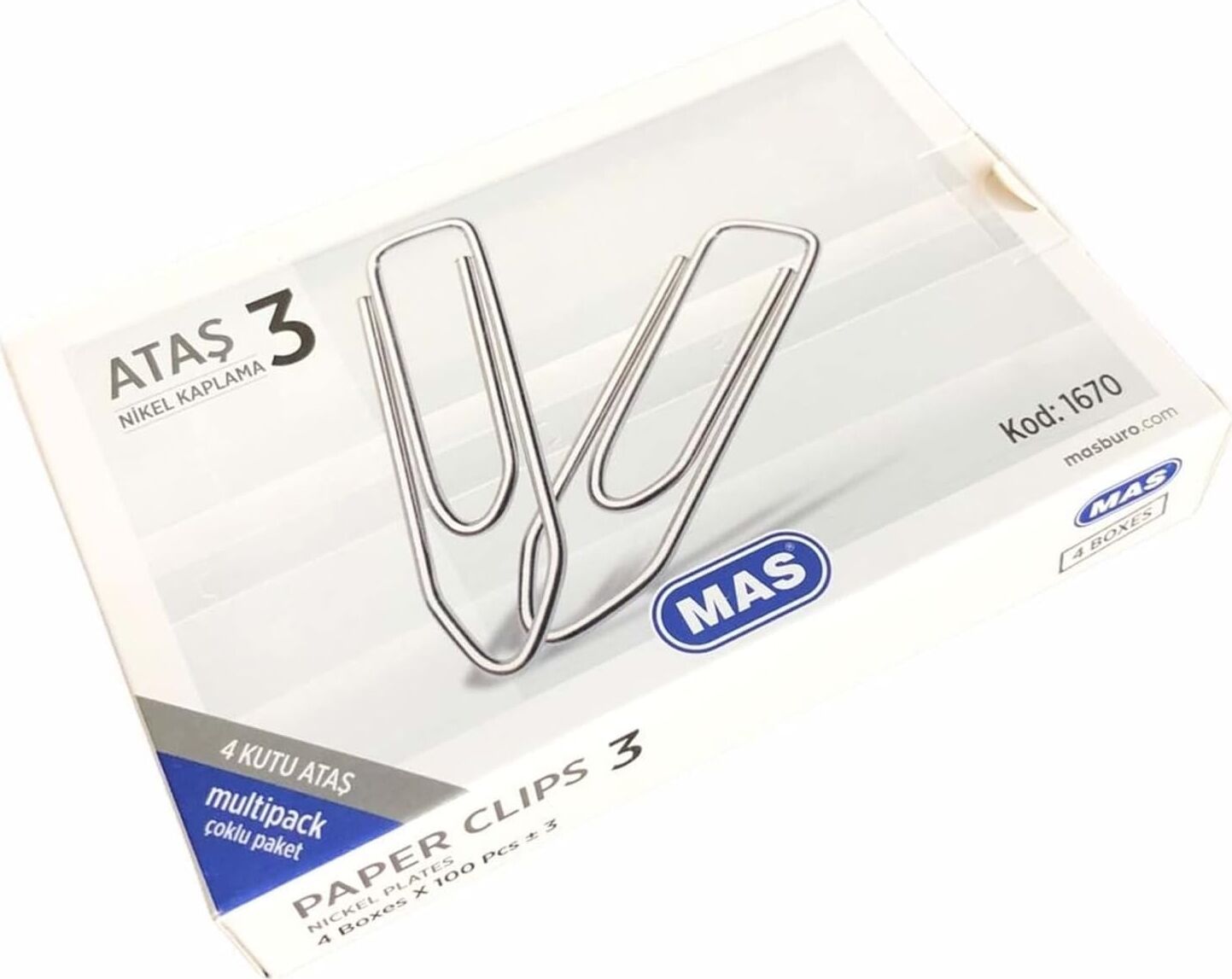 Multipack Ataş No:3 Nikel Kaplı 100 Adet 4 Paket