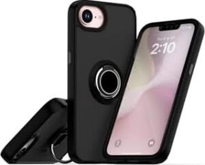 iPhone 16E ile Uyumlu Kılıf Thunder Hux Yüzüklü Kapak Olabilen 360° Dönebilen Yüzük Aparatı ve Kamera Korumalı Yükseltilmiş Thunder Hux Kapak Siyah