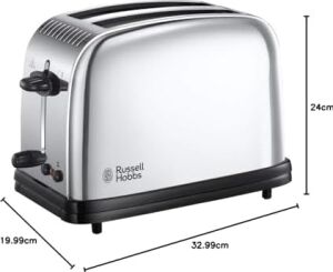 Toaster Victory, 2 Extra Breite Toastschlitze, 6 Einstellbare Bräunungsstufen + Auftaufunktion, Schnell-Toast-Technologie, 1670W, 23311-56, Edelstahl