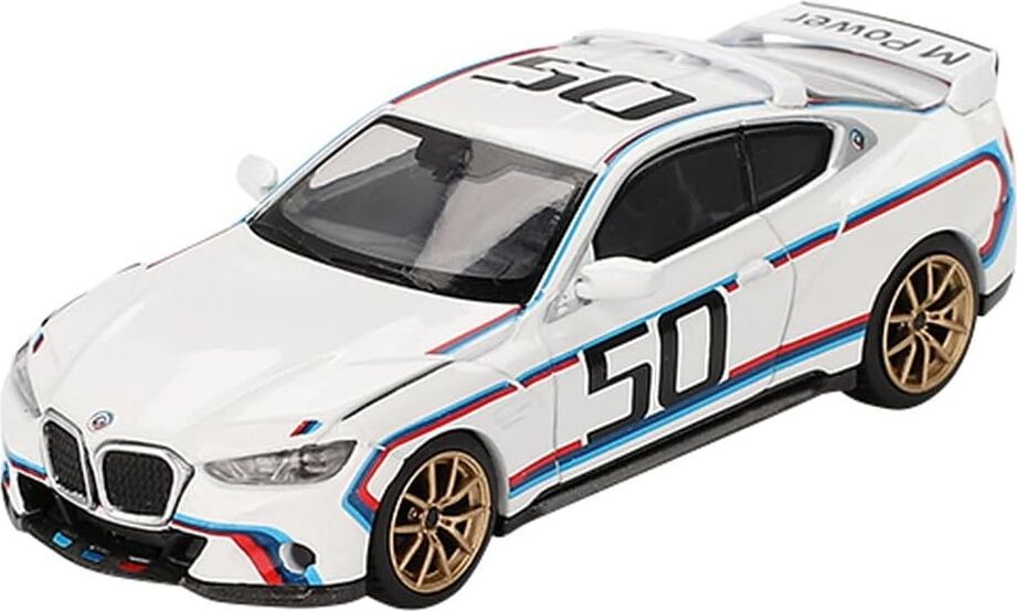 Mını Gt 3.0 Csl # 50 Beyaz Mavi ve Kırmızı Çizgili ve Altın Tekerlekler Limited Edition 1/64 Diecast Model Araba MGT00863