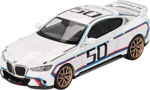 Mını Gt 3.0 Csl # 50 Beyaz Mavi ve Kırmızı Çizgili ve Altın Tekerlekler Limited Edition 1/64 Diecast Model Araba MGT00863