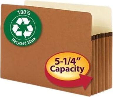 Smead% 100 Geri Dönüştürülmüş Dosya Çanta, Düz Kesimli Tab, 5 – 1/10,2 cm Expansion, Legal Boyut, Redrope, Kutu Başına 10 Adet (74206)