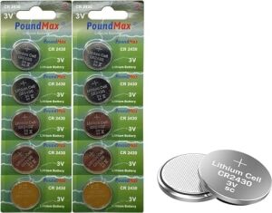 Poundmax 10 x CR2430 DL2430 3V Lityum Düğme Pil, Uzun Raf Ömrü, Küçük Elektronik Cihazlar Için Uzaktan Kumandalar, Teraziler, Akıllı Ev Cihazları, Ölçüm Cihazları ve Hesap Makineleri