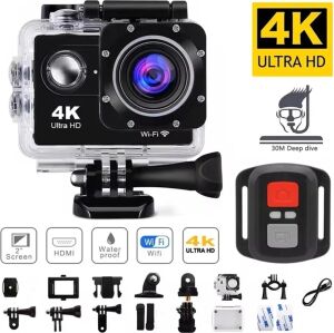 4K Çözünürlüklü Su Geçirmez Aksiyon Kamerası Kumandalı Siyah Wireless Fotoğraf Çekimi
