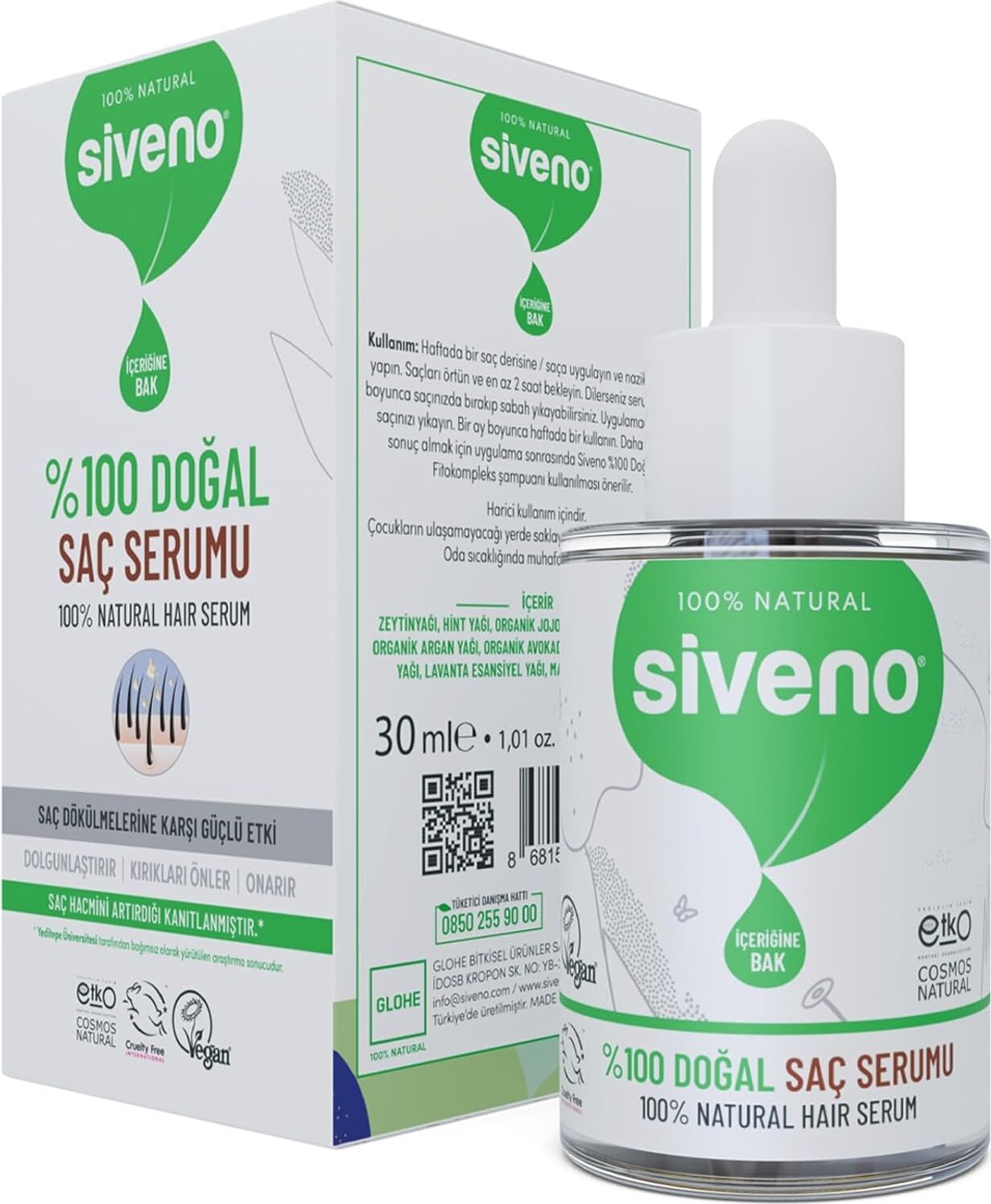 SIVENO%100 Doğal Saç Bakım Serumu Biberiye Yağlı Dökülme Karşıtı Onarıcı 10 Mucizevi Yağ 30 ml