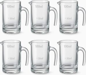 6’lı Cam Sosluk Seti – 100 ml Ölçekli Kulplu Sos Kabı, Şeffaf Mini Ölçü Bardağı, Kahvaltı, Tatlı ve Mutfak Sunumları Için