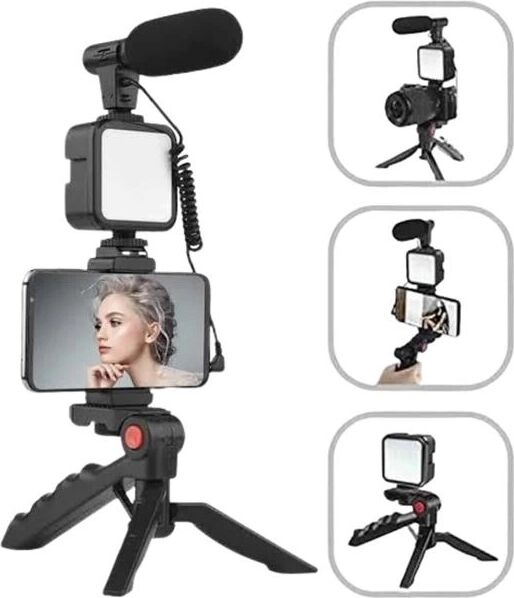 Akıllı Telefon Vlog Kiti Tripod Mini Mikrofonlu Telefon Tutucu