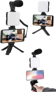 Akıllı Telefon Vlog Kiti Tripod Mini Mikrofonlu Telefon Tutucu