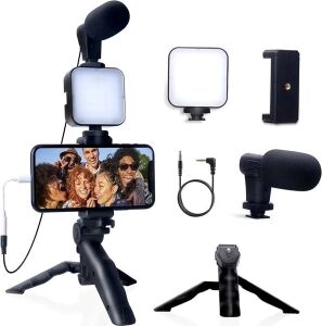 Akıllı Telefon Vlog Kiti Tripod Mini Mikrofonlu Telefon Tutucu