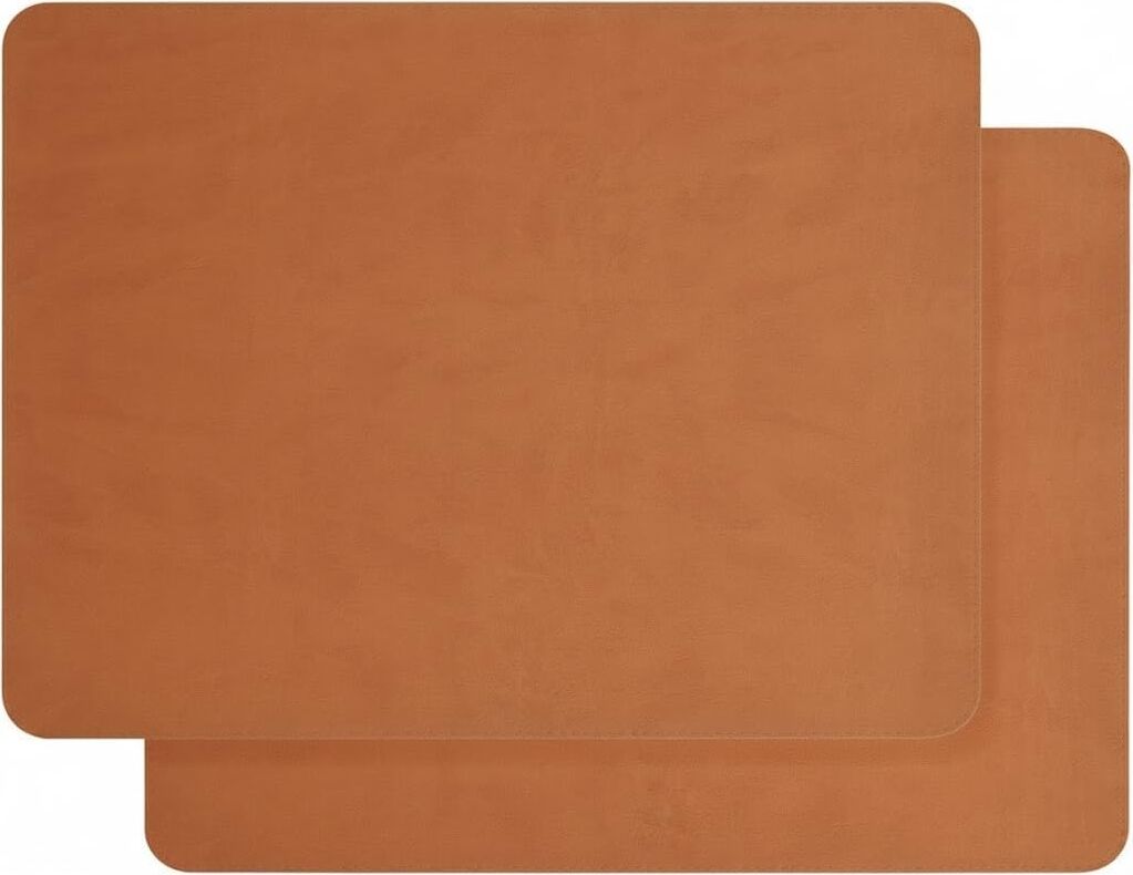 2 Adet Amerikan Servis – 44X35 cm Taba Renk Suni Deri Masa Altlığı, Su Geçirmez, Kaymaz, Isıya Dayanıklı Şık Sofra ve Masa Koruyucu Placemat Seti