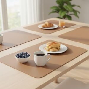 2 Adet Amerikan Servis – 44X35 cm Taba Renk Suni Deri Masa Altlığı, Su Geçirmez, Kaymaz, Isıya Dayanıklı Şık Sofra ve Masa Koruyucu Placemat Seti