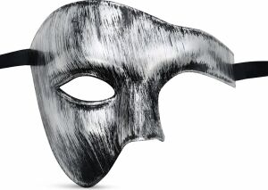 Antik Eskitme Gümüş Erkek Yarım Maske - Phantom & Balo Maskesi