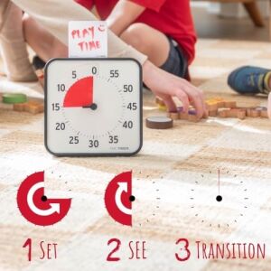 Tıme Tımer Orijinal Medium 19X19CM - 60 Dakika Görsel Analog Zamanlayıcı Saat - Isteğe Bağlı Akustik Alarm (Ses Kontrolü) Yüksek Sesli Tıklama Yok; Zaman Yönetimi Cihazı (Siyah)