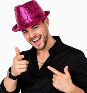 Fuşya Pembe Payetli Disco Parti Şapkası Yetişkin Işıltılı Fötr Model