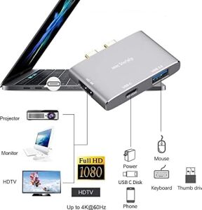 Dual Usb-C Hub Çoklayıcı Adaptör | 4K HDMI 60Hz, USB 3.0, Pd Şarj Geçişli | Apple MacBook Air ve Pro (Çift Usb-C Modeller) ile Uyumlu | Alüminyum Gri