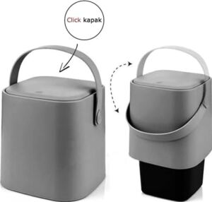 Sihirli Çöp Tezgah Üstü Mutfak Çöp Kovası, Bas Bırak Kapaklı, Iç Kovalı, Tutma Saplı, (Antrasit, 4 Litre)