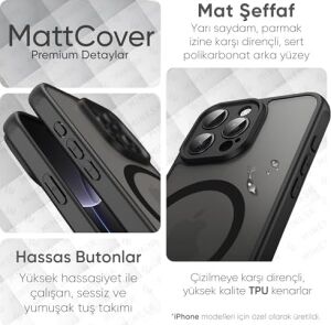 iPhone 13 Için Magsafe ile Uyumlu Mattcover Serisi Arkası Mat Polikarbonat Kenarları Silikon ve Köşeleri Güçlendirilmiş Kamera Korumalı Ince Silikon Kılıf (Manyetik, 13)